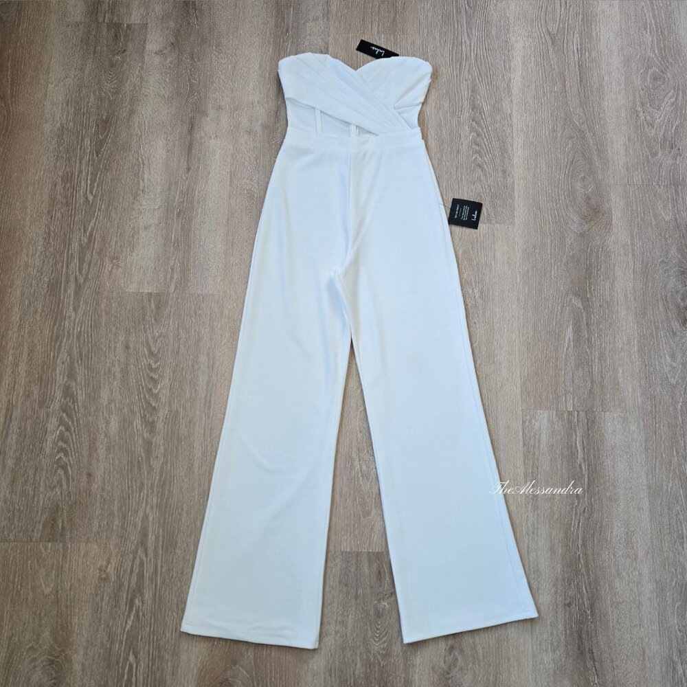 Lulus Ivory Strapless Bustier Jumpsuit Small New With Tags Surely Stunning - Picture 9 of 17